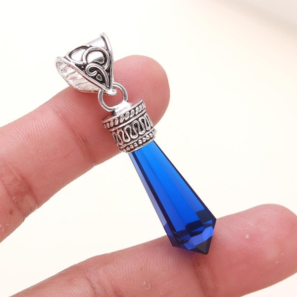 Blue Sapphire Pencil Pendant, 925 Sterling Silver Necklace, September Birthstone Pendant, New Design Blue Sapphire Pencil Handmade Pendant