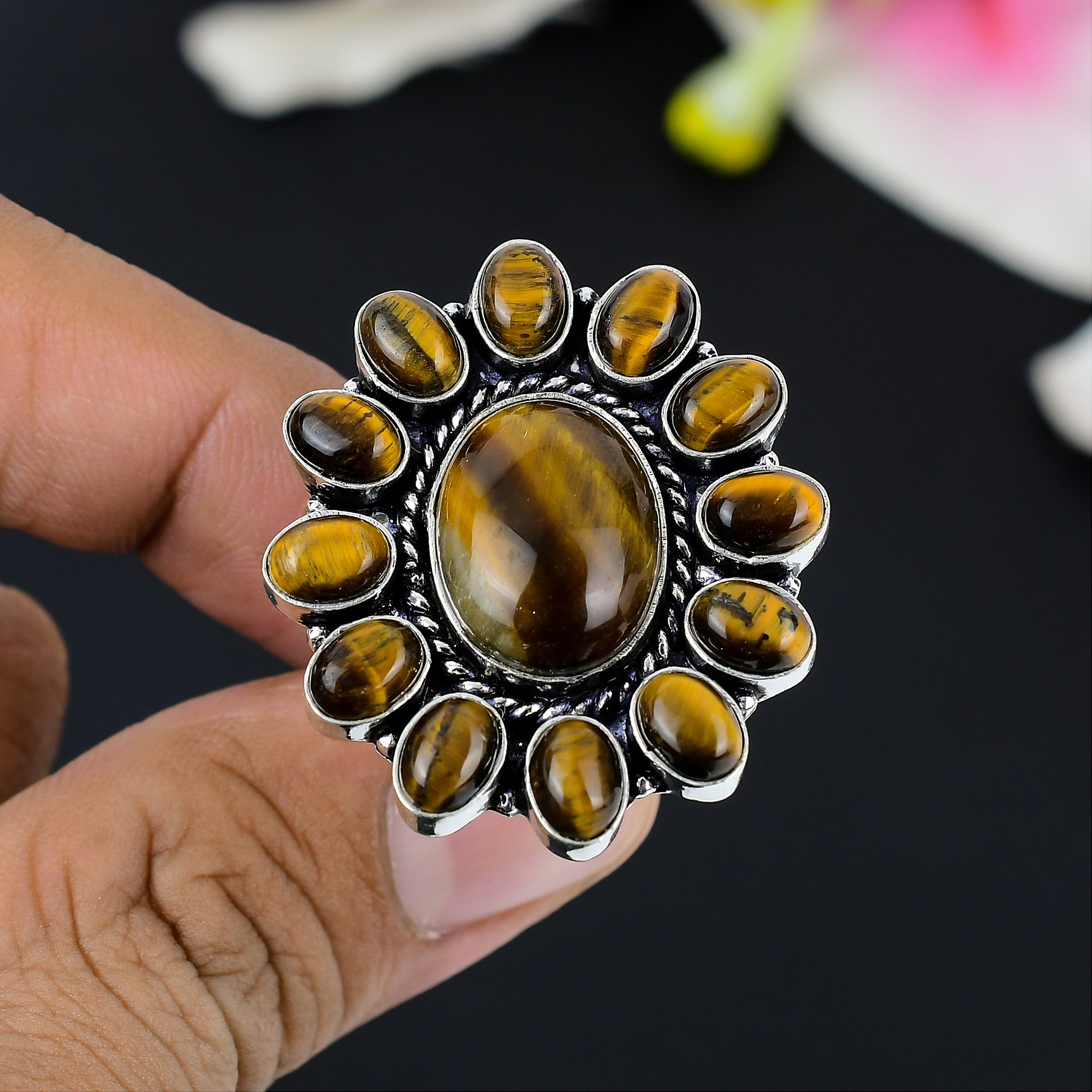 イエロータイガーアイリング | ハンドメイド925スターリングシルバー