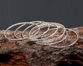 7 Pcs Hammered Sterling Silver Bangle Set: Thin Boho Bracelet