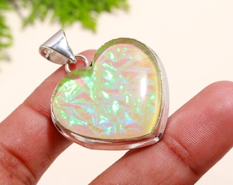 Australian Opal Heart Pendant: 925 Sterling Silver Gemstone