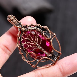 Rare Garnet Pendant, Red Gemstone Pendant, Wire Wrap Pendant, Copper Jewelry, Wedding Anniversary Gift, Pendant For Mother