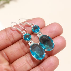 Blue Topaz Earrings: 925 Sterling Silver Dangle Gemstone