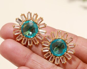 ブルートパーズサンスタッドイヤリング：スターリングシルバー