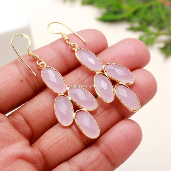 Orecchini a bottone con cuore di quarzo rosa: orecchini in argento sterling con pietre preziose naturali - Italia