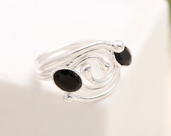 Black Spinel Sterling Silver Ring, Oval Gemstone