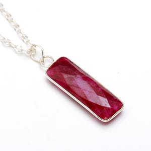 Sterling Silver Ruby Necklace: Red Gemstone Bezel Pendant