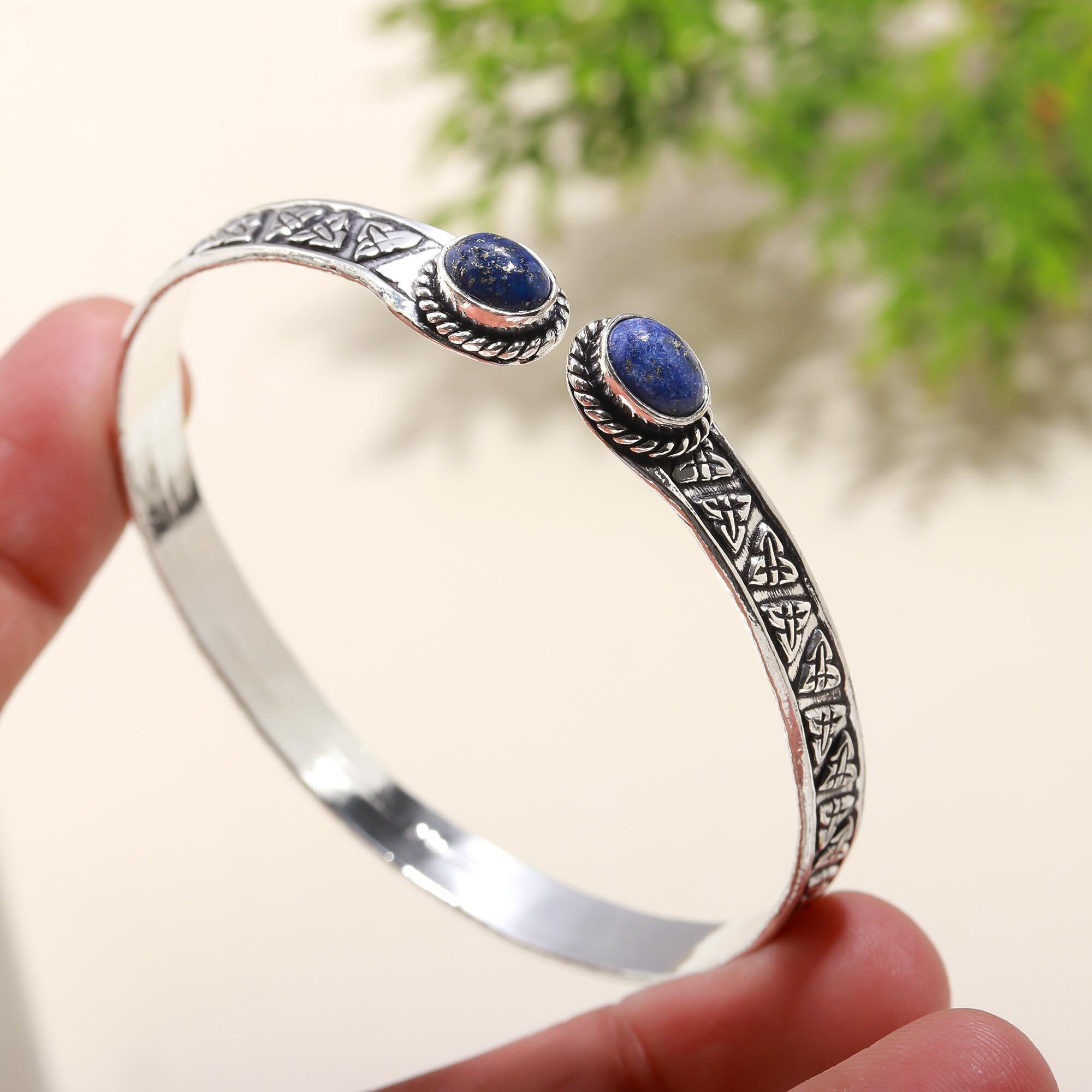 Bracciale Lapislazzuli Gemma 2,5 Argento Sterling 925 Gioielli