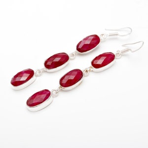 Rosa Indischer Rubin Handgefertigter Langer Ohrring, 925 Sterling Silber Facettierter Rubin Minimalistischer Ohrring, Juli Birthstone Ohrring, Kostbares Geschenk für Sie