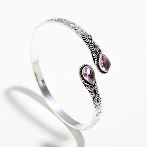 Pink Topaz Sterling Silver Bangle Bracelet: Handmade Vintage Design