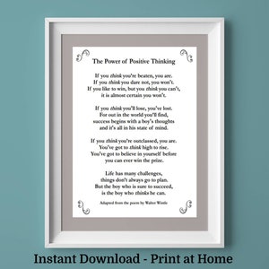 Positive Thinking for Boys - Inspiration for Boys - Instant Download - Print at Home