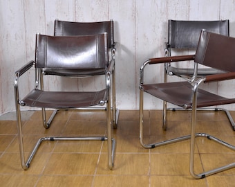 2 of 4 Cognac Colour MG5 Bauhaus Tubular Chair Marcel Breuer Desk Chair Dining Chair 1980's Leather Chair