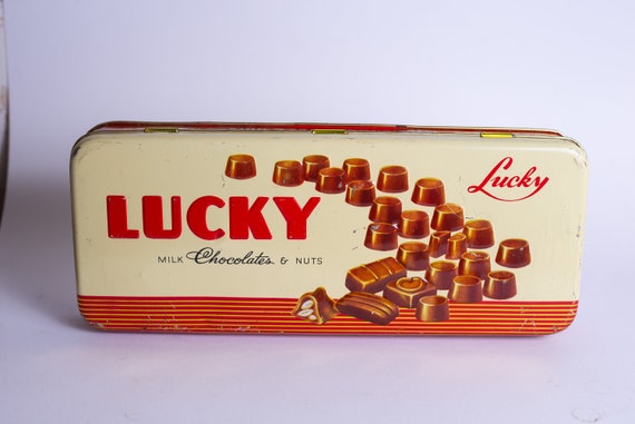Vintage Chocolate Tin Box - 1970's - China - Metal - Lucky Milk