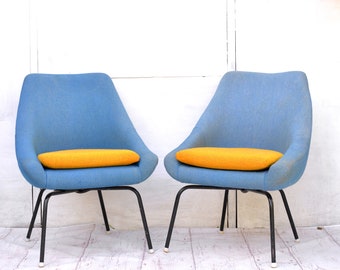 Mid Century - Vintage Lounge Chairs - Set of 2 - Blue and Orange Colors - Retro Style