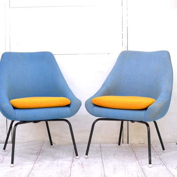 Mid Century - Vintage Lounge Chairs - Set of 2 - Blue and Orange Colors - Retro Style