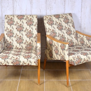 1 of 2 Vintage - Mid Century Armchair - 1970's - Great Condition - Flower Fabric - Living Room Chair - Retro Lounge Chairs
