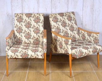 1 of 2 Vintage - Mid Century Armchair - 1970's - Great Condition - Flower Fabric - Living Room Chair - Retro Lounge Chairs