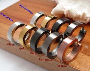 Kikuchi earrings Ø 18mm / 5mm titanium bar stainless steel hoops straight brushed & high gloss ERTS006