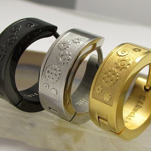 Stainless steel earrings men&#39;s hoop earrings black gold silver gear Ø 16 mm / 6 mm ear studs men hoop huggie
