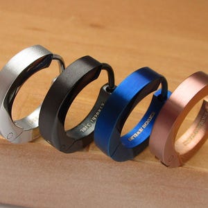 Kikuchi men's hoop Huggies titanium rods 3mm / Ø 15mm earrings angular matt ERTS023