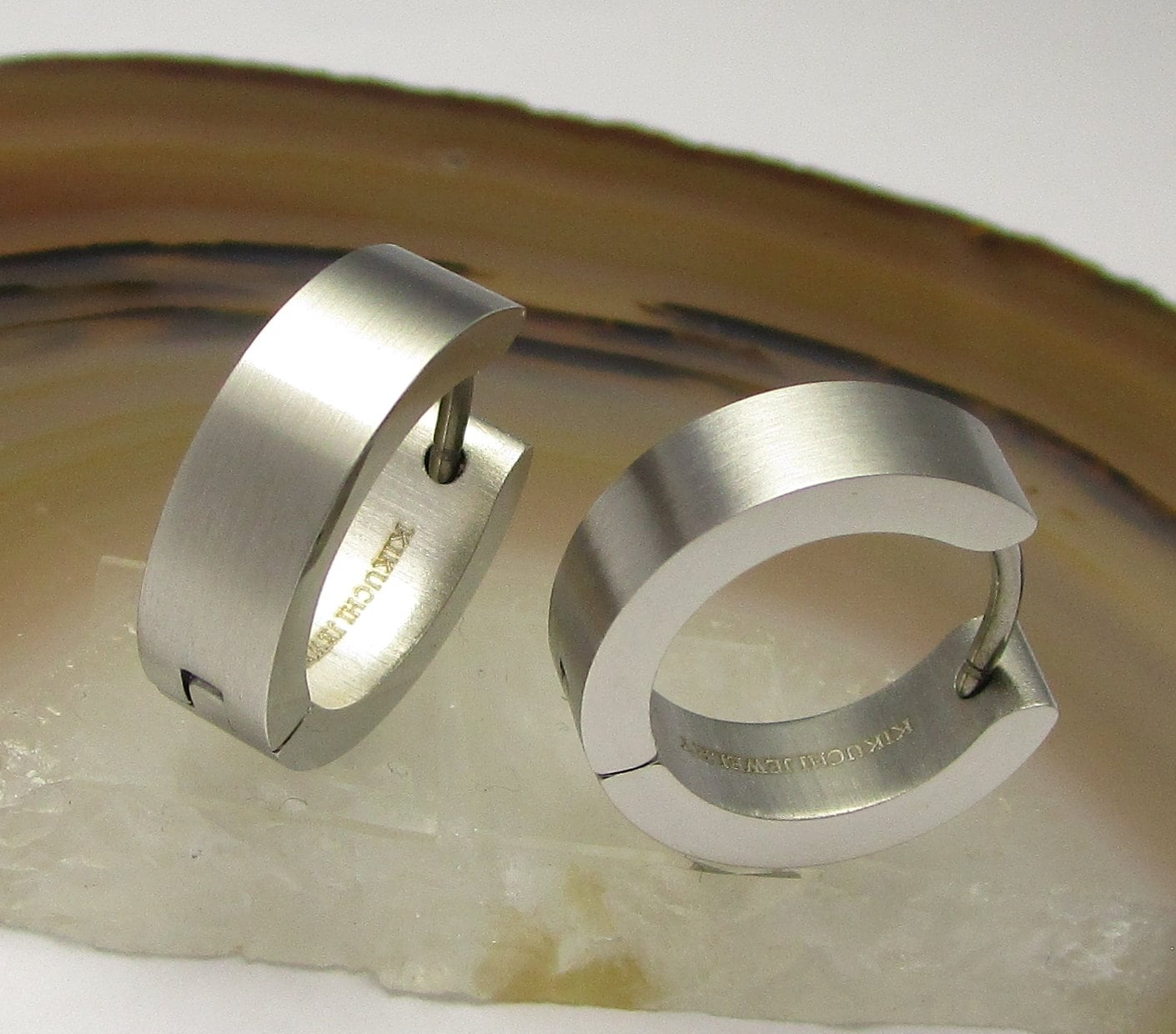 Ø 16 mm / 5 mm Men's Earrings Titanium Clasp Silver Matt Stainless Steel Hoop Earrings Men's Stud Earrings