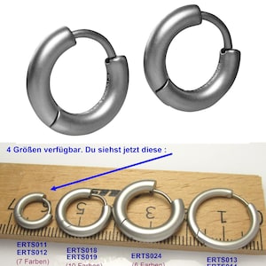 Pendientes de aro de acero inoxidable mate de alto brillo con cierre de titanio de Ø 12 mm / 2,5 mm, pendientes de tubo estrecho, 8 colores