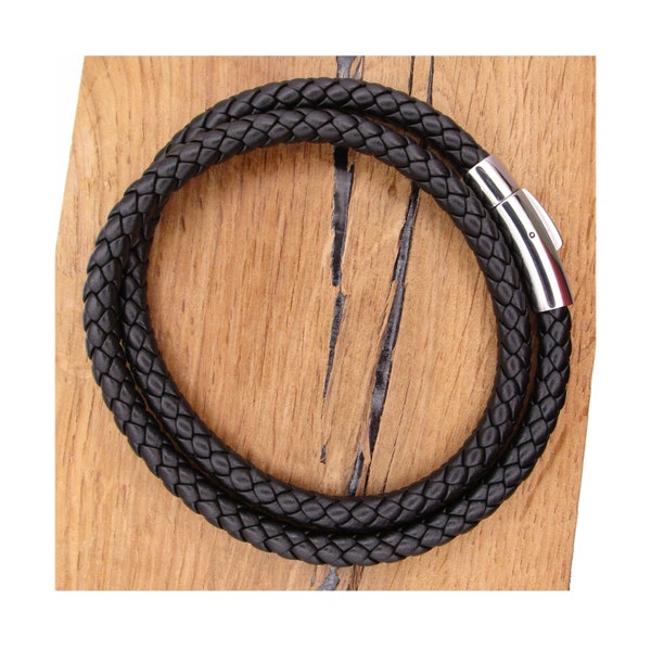 Lederkette Lederhalsband Kalbsleder aus sechs Bändern geflochten Ø 6mm Schwarz Edelstahl Verschluss für Herren & Damen TOP