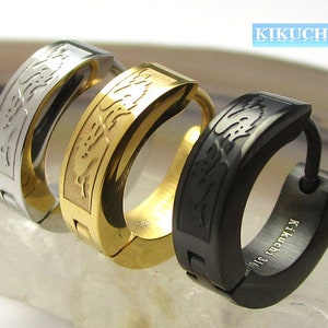 Men&#39;s Earrings Dragon Titanium Clasp Black Silver Gold Shiny Stainless Steel Hoop Earrings Men Women Stud Earrings