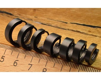 Kikuchi stainless steel earrings titanium clasp hoop huggies black matt high gloss Ø 12-18 mm