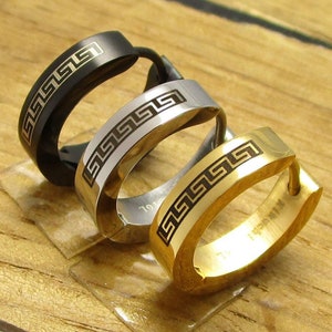 Kikuchi Earrings Titanium Clasp Ø 16 mm / 4 mm Hoop Earrings Black Matt Gold Silver Shiny Greek Key Stud Earrings Huggie