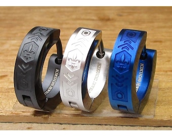 Men&#39;s Earrings Titanium Clasp Black Silver Blue Matt Stainless Steel Hoop Stud &quot;Impressions of Copenhagen&quot;