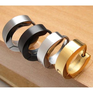 Ø 13 mm / 4 mm  Edelstahl Ohrringe Titan Verschluss Damen Herren Creolen Schwarz Matt Gold Silber Hochglänzend TOP Ohrstecker Huggie