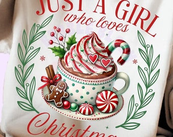 Image PNG de chocolat chaud de Noël girly : motif de sublimation pour les fêtes (téléchargement numérique)
