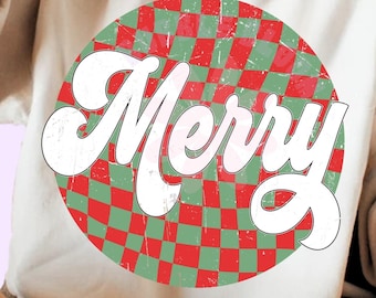 Retro Checkered Merry Christmas PNG: Shirt Design (Digital Download)