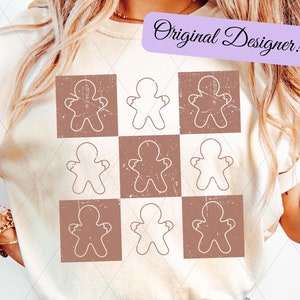 Retro Checkered Gingerbread Man PNG: Christmas Sublimation (Digital Download)