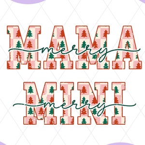 Retro Merry Mama & Mini Christmas PNG Design (Digital Download)