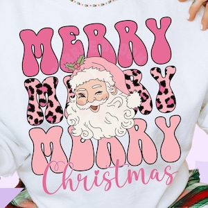 Pink Christmas Png, Merry Merry Merry Christmas Png, Retro Leopard Christmas Png, Santa Claus Png, Christmas Sublimation Designs