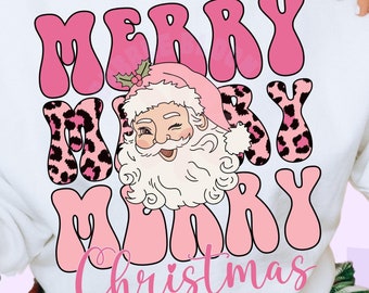 Retro Leopard Pink Christmas Santa PNG (Digital Download)