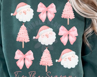 Pink Christmas PNG: Coquette Santa, Trees, Bows (Digital Download)