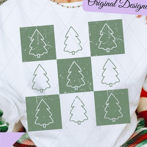 Retro Christmas Tree PNG, Trendy Checkered Christmas PNG, Distressed Christmas Sublimation, Holiday Shirt Design, Checkered Xmas Png