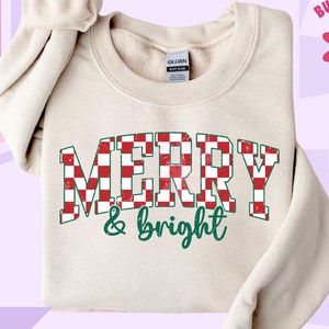 Retro Merry and Bright Christmas PNG, Trendy Checkered Christmas PNG, Distressed Holiday Sublimation Design, Merry and Bright Png