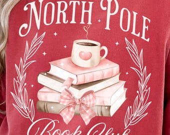 Coquette North Pole Book Club png: roze girly kerstboekenontwerp (digitale download)