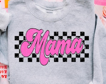 Trendy Retro Pink Mama PNG: Checkered Sublimation Design (Digital Download)