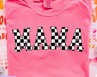 Retro Checkered Mama PNG: Distressed Sublimation Design (Digital Download)