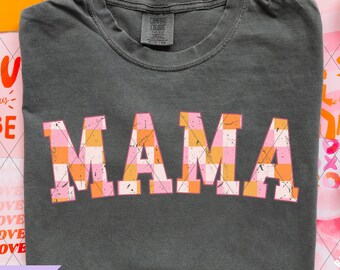 Retro Checkered Mama PNG: Distressed Sublimation Design (Digital Download)