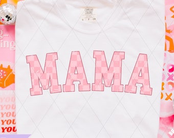 Pink Checkered Mama PNG: Retro Distressed Design (Digital Download)