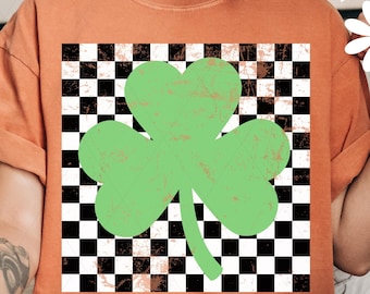 Retro Checkered Shamrock PNG: St. Patrick's Day Clover (Digital Download)