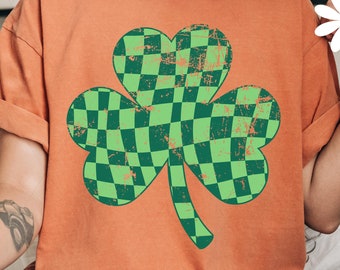 Retro Checkered Shamrock PNG: St. Patrick's Day Clover (Digital Download)