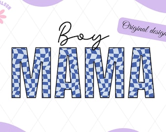 Retro Checkered Boy Mama PNG: Trendy Mom Shirt Design (Digital Download)