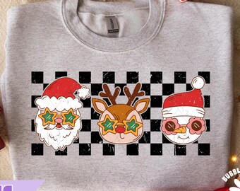 Motif de Noël rétro à carreaux (PNG), modèle de chemise de Père Noël