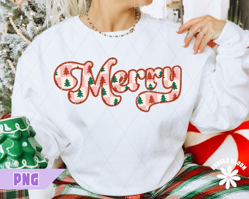 Merry Christmas PNG, Trendy Retro Merry PNG, Textured Christmas Sublimation, Festive Shirt Design, Cute Checkered Xmas Png